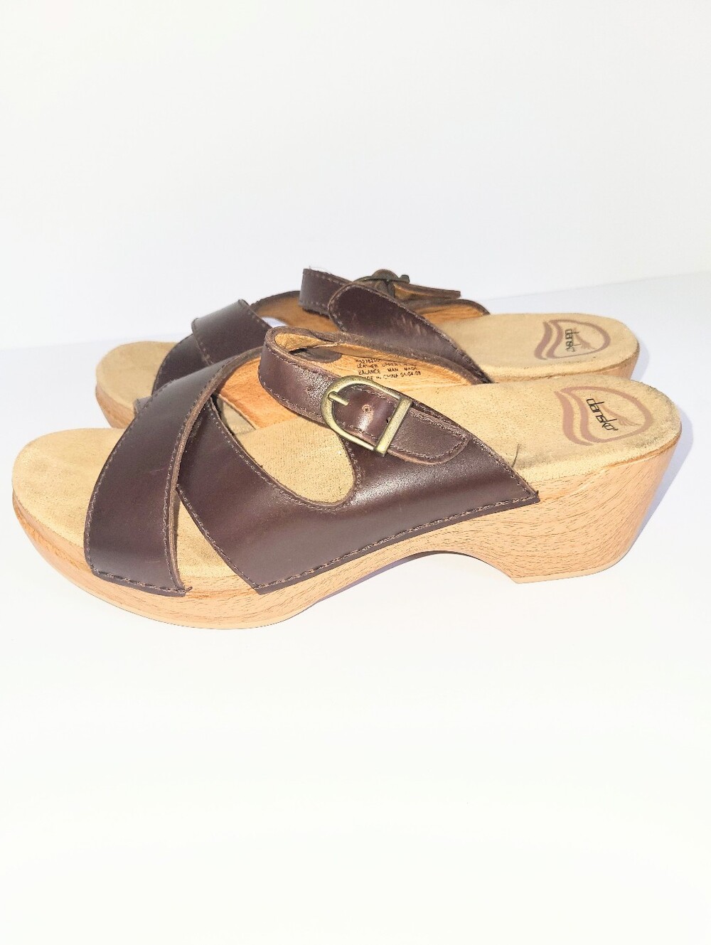 Dansko Sela Wedge Sandals Comfort Leather & Faux Wood Platform Size 39 Or 8.5-9 - Picture 6 of 15